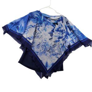 B.L.E.U. Top Women’s Sleeveless Flowing Handkerchief Style Blouse Blue Large